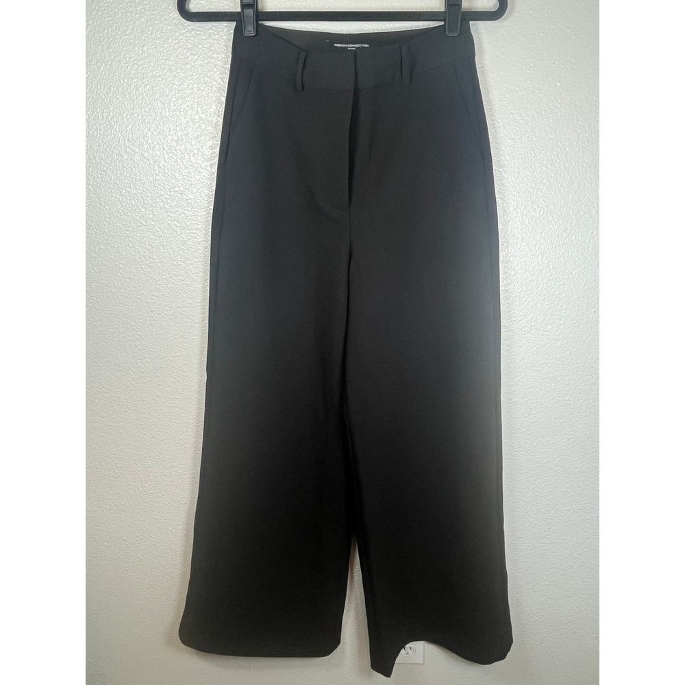 French Connection Azra Wide Leg Twill Pants Trousers High Rise Black Size 4 - Picture 2 of 9